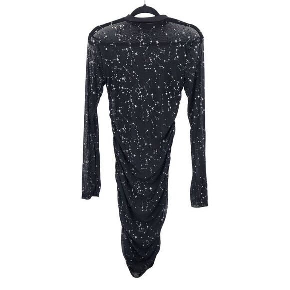 Black Mesh Long-Sleeve Bodycon Dress Sz L Star Constellation Print Witchy Gothic - Picture 8 of 13